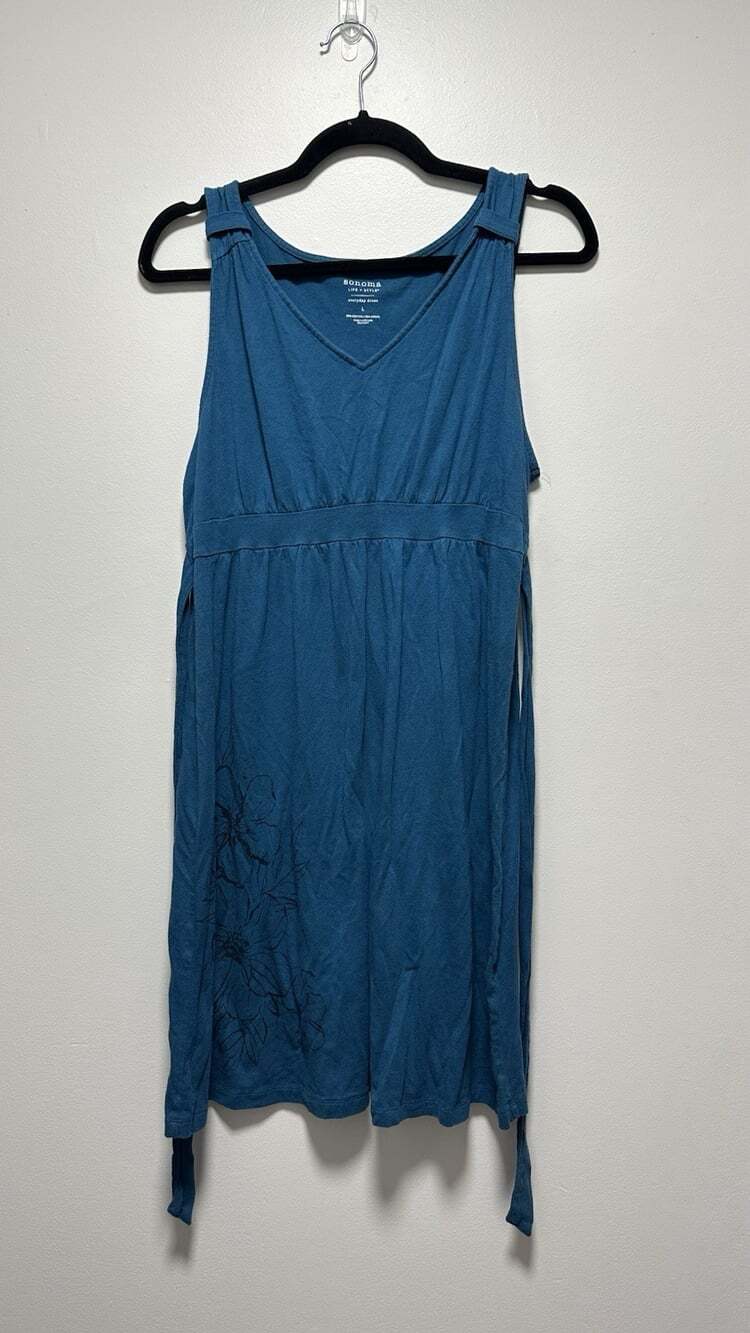 Sonoma Floral Tank Dress Y2K Blue Sleeveless Tie Back Midi